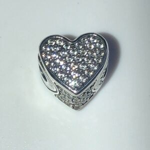 EUC Pandora Sterling Silver ESSENCE Love Heart Charm w/ Clear Zirconia